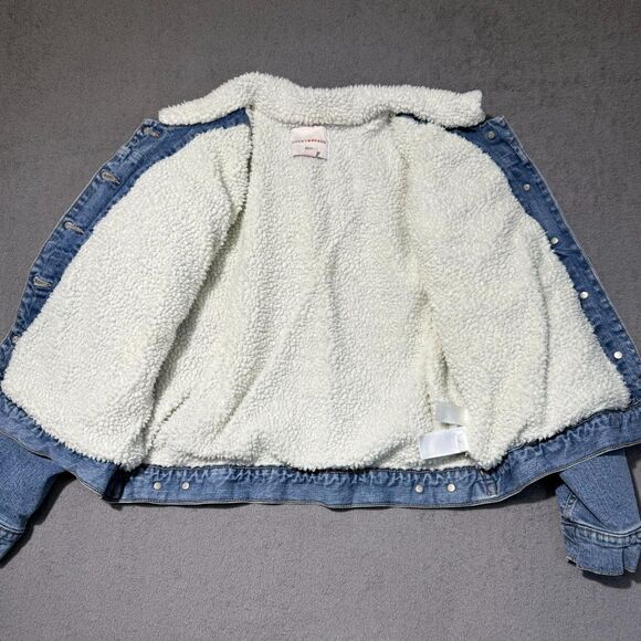 Lucky Brand Sherpa Lined Denim Jacket Size L Blue Jean Trucker Style Warm - Picture 4 of 9